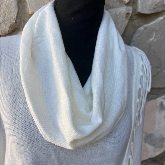 New Directions Tunic Cowl Neck Sweater Size Medium Ivory Fringe Accent NWT - Picture 6 of 10